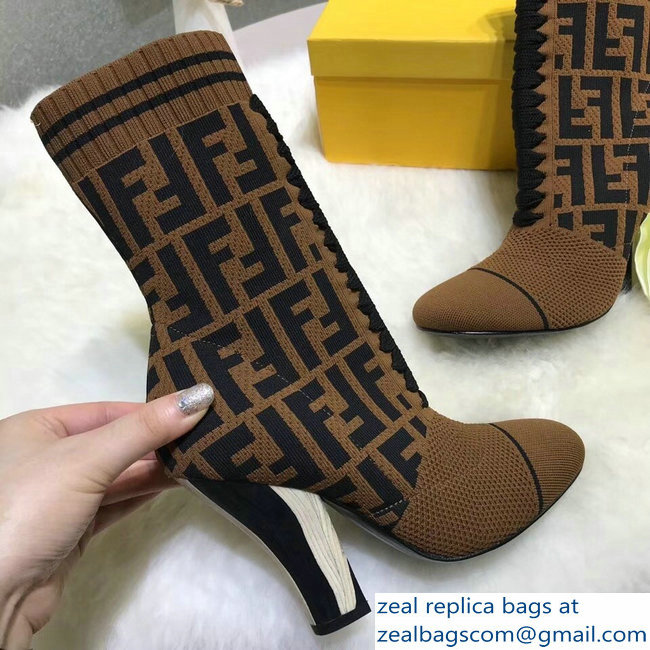 Fendi Heel 10cm Multicolour Fabric Ankle Boots FF Logo Brown 2018 - Click Image to Close