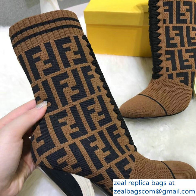 Fendi Heel 10cm Multicolour Fabric Ankle Boots FF Logo Brown 2018 - Click Image to Close