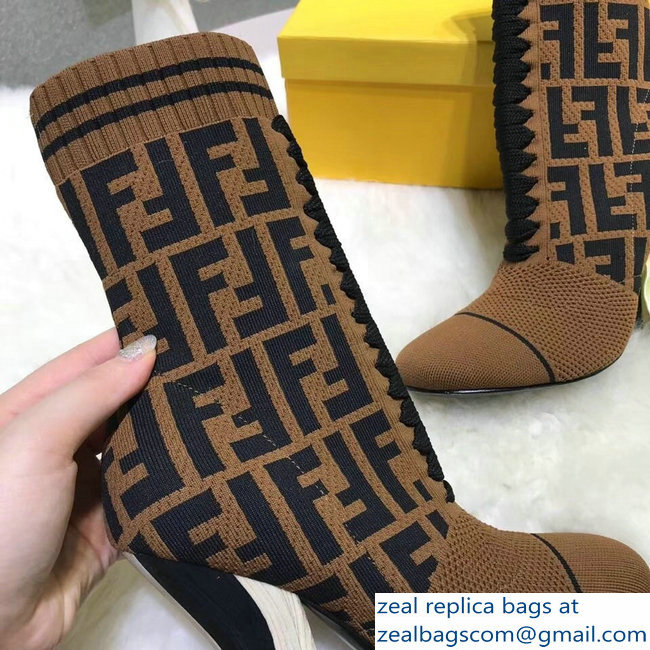 Fendi Heel 10cm Multicolour Fabric Ankle Boots FF Logo Brown 2018