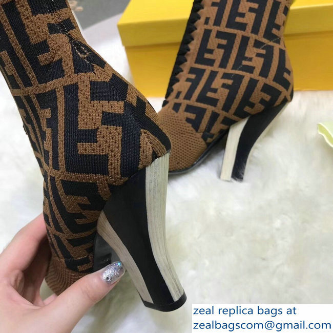 Fendi Heel 10cm Multicolour Fabric Ankle Boots FF Logo Brown 2018 - Click Image to Close