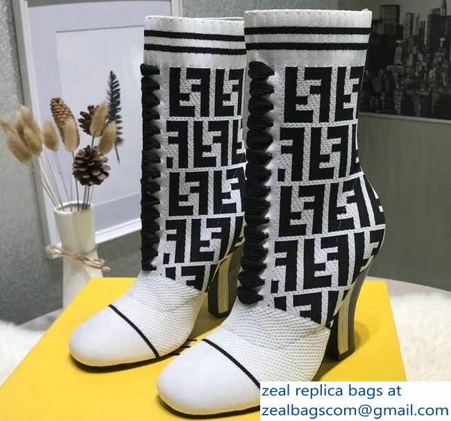 Fendi Heel 10cm Multicolour Fabric Ankle Boots FF Logo White 2018 - Click Image to Close