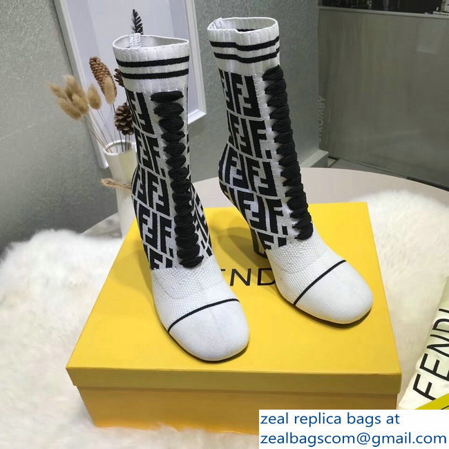 Fendi Heel 10cm Multicolour Fabric Ankle Boots FF Logo White 2018