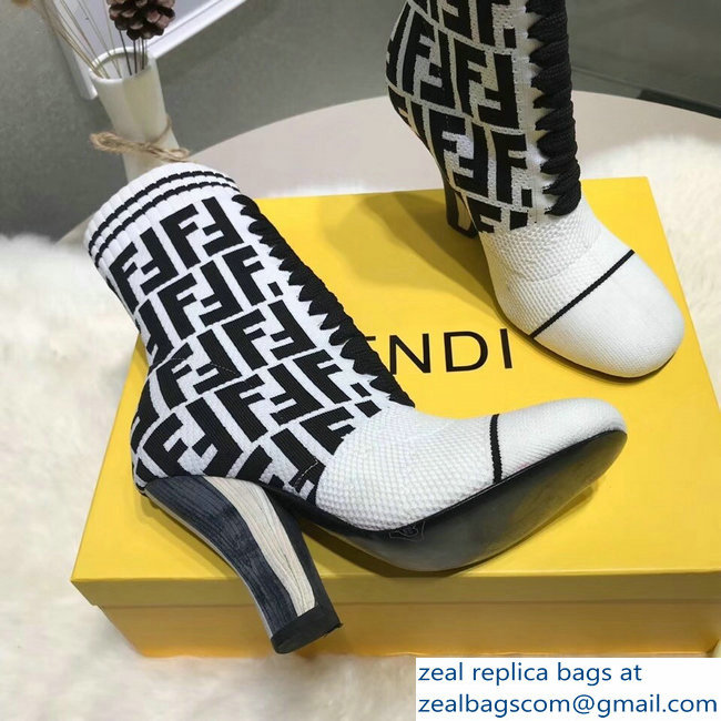 Fendi Heel 10cm Multicolour Fabric Ankle Boots FF Logo White 2018 - Click Image to Close