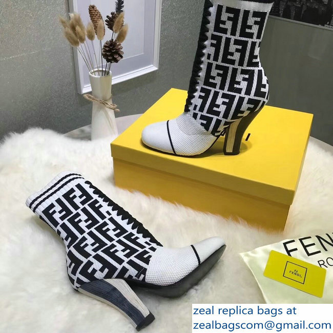 Fendi Heel 10cm Multicolour Fabric Ankle Boots FF Logo White 2018