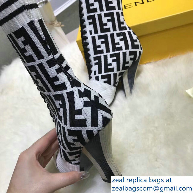 Fendi Heel 10cm Multicolour Fabric Ankle Boots FF Logo White 2018 - Click Image to Close