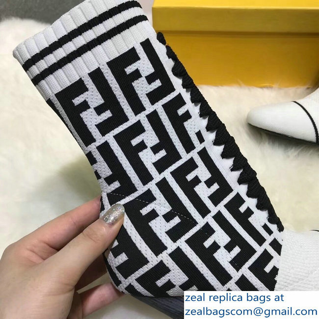 Fendi Heel 10cm Multicolour Fabric Ankle Boots FF Logo White 2018 - Click Image to Close