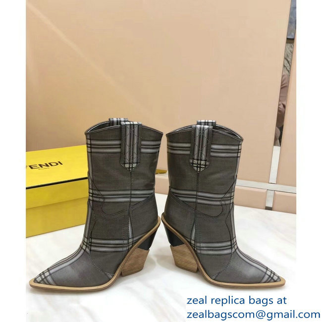Fendi Heel 10cm Pointed Toe Ankle Boots Glazed Fabric Gray 2018