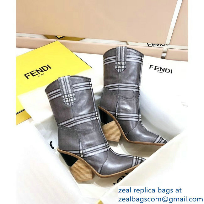 Fendi Heel 10cm Pointed Toe Ankle Boots Glazed Fabric Gray 2018