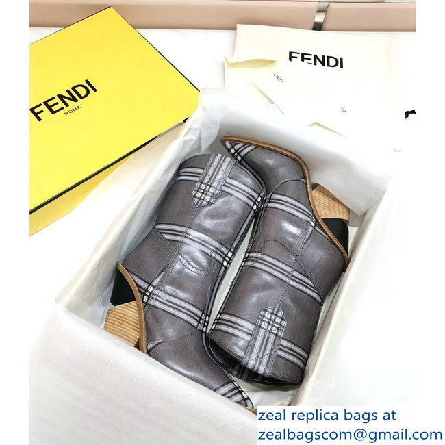 Fendi Heel 10cm Pointed Toe Ankle Boots Glazed Fabric Gray 2018