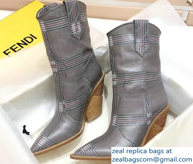 Fendi Heel 10cm Pointed Toe Ankle Boots Glazed Fabric With Prince Of Wales Checkered Motif 2018 - Click Image to Close