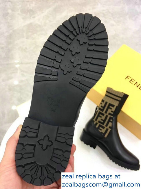 Fendi Heel 4.5cm Stretch Ribbed Fabric and Leather Ankle Boots Black FF Logo Beige 2018 - Click Image to Close