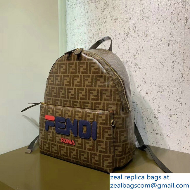 Fendi Mania Logo FF Glazed Fabric Large Backpack Bag 2018