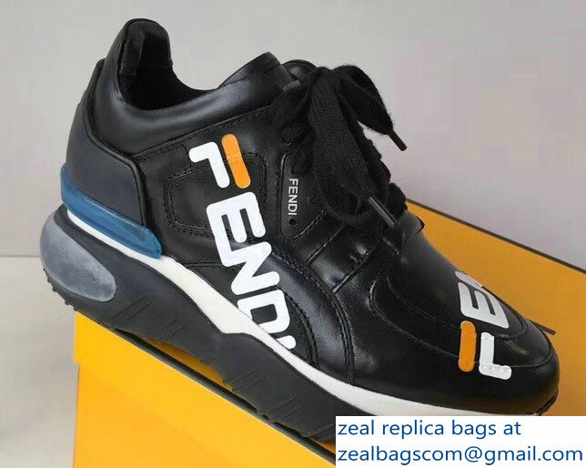 Fendi Mania Logo Lace-Up Leather Sneakers Black 2018