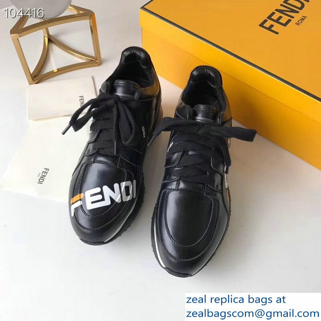 Fendi Mania Logo Lace-Up Leather Sneakers Black 2018 - Click Image to Close