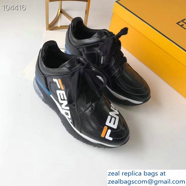 Fendi Mania Logo Lace-Up Leather Sneakers Black 2018