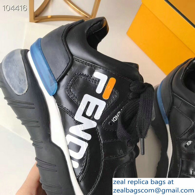 Fendi Mania Logo Lace-Up Leather Sneakers Black 2018