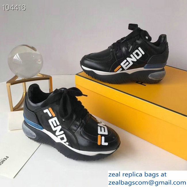 Fendi Mania Logo Lace-Up Leather Sneakers Black 2018 - Click Image to Close