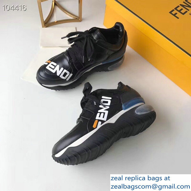 Fendi Mania Logo Lace-Up Leather Sneakers Black 2018 - Click Image to Close