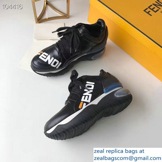 Fendi Mania Logo Lace-Up Leather Sneakers Black 2018