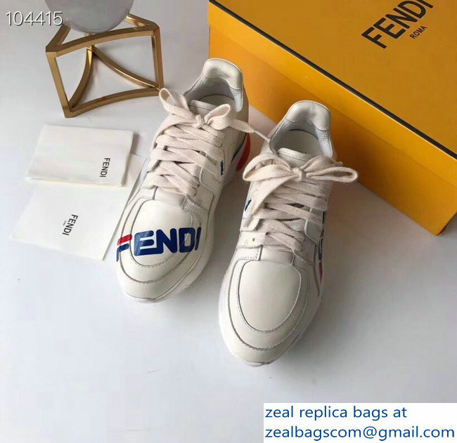 Fendi Mania Logo Lace-Up Leather Sneakers White 2018