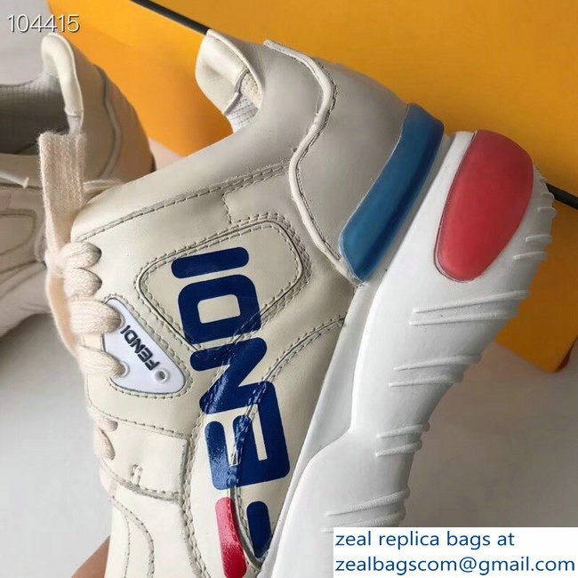 Fendi Mania Logo Lace-Up Leather Sneakers White 2018 - Click Image to Close