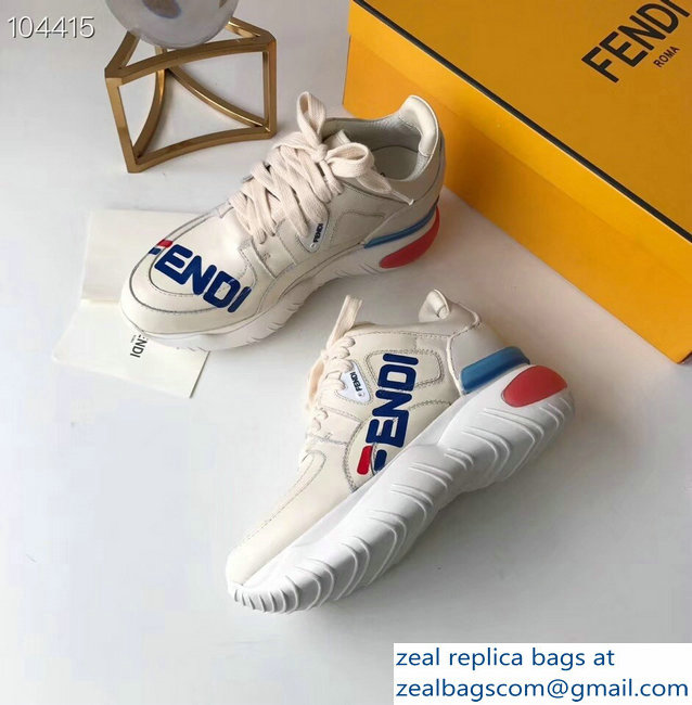 Fendi Mania Logo Lace-Up Leather Sneakers White 2018 - Click Image to Close
