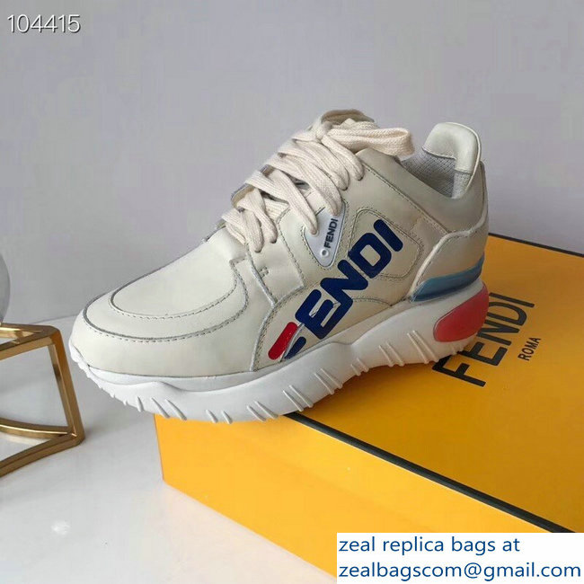 Fendi Mania Logo Lace-Up Leather Sneakers White 2018 - Click Image to Close