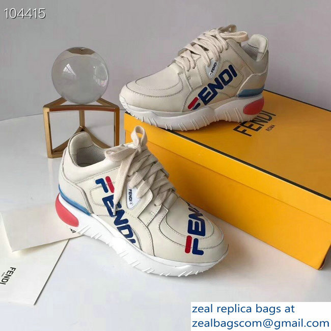 Fendi Mania Logo Lace-Up Leather Sneakers White 2018