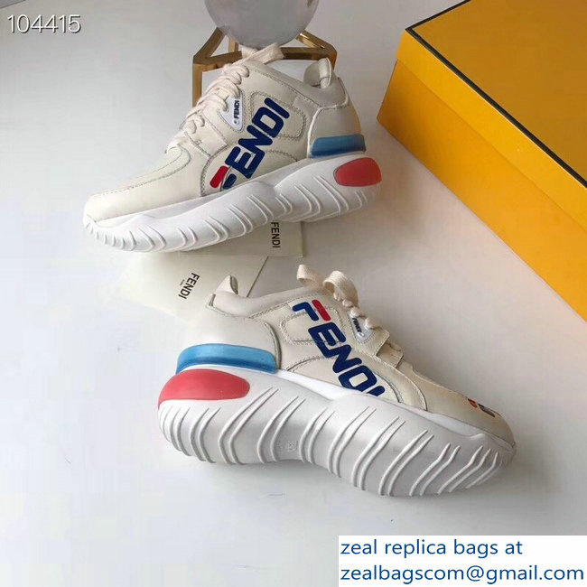 Fendi Mania Logo Lace-Up Leather Sneakers White 2018 - Click Image to Close