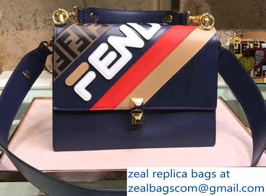 Fendi Mania Logo Medium Kan I Bag Blue 2018 - Click Image to Close