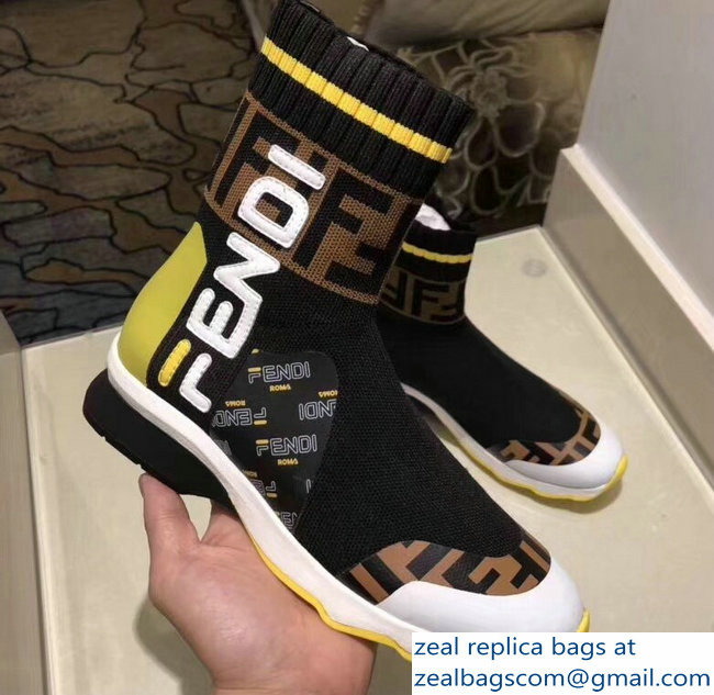 Fendi Mania Logo Multicolor Fabric Sneaker Boots Black 2018