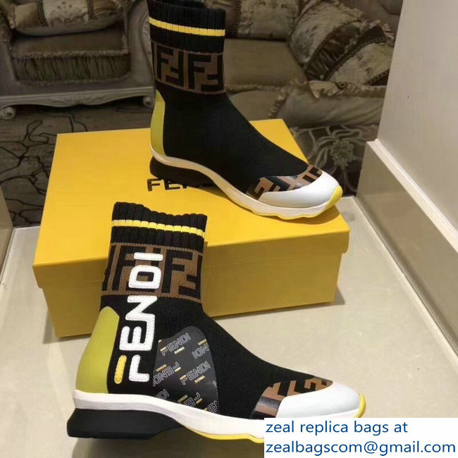 Fendi Mania Logo Multicolor Fabric Sneaker Boots Black 2018