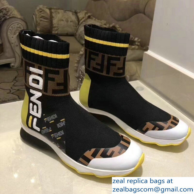 Fendi Mania Logo Multicolor Fabric Sneaker Boots Black 2018