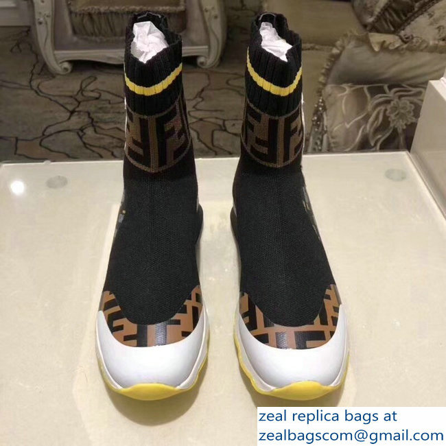 Fendi Mania Logo Multicolor Fabric Sneaker Boots Black 2018