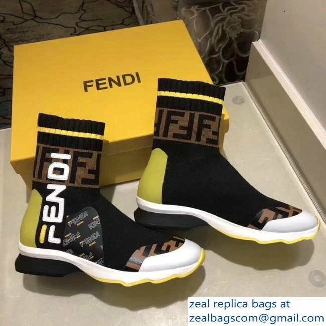 Fendi Mania Logo Multicolor Fabric Sneaker Boots Black 2018