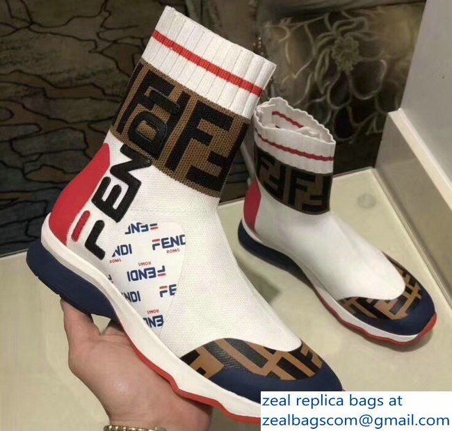 Fendi Mania Logo Multicolor Fabric Sneaker Boots White 2018