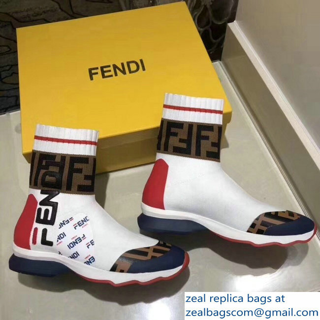 Fendi Mania Logo Multicolor Fabric Sneaker Boots White 2018