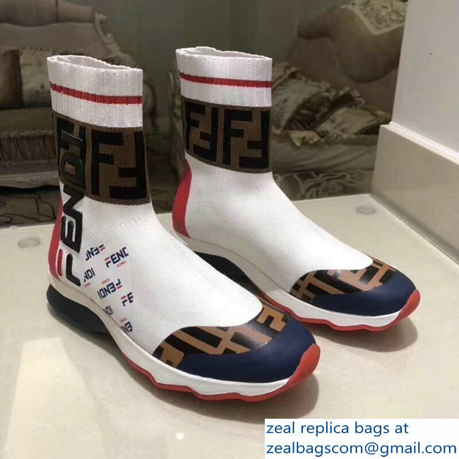 Fendi Mania Logo Multicolor Fabric Sneaker Boots White 2018