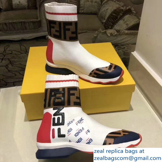 Fendi Mania Logo Multicolor Fabric Sneaker Boots White 2018