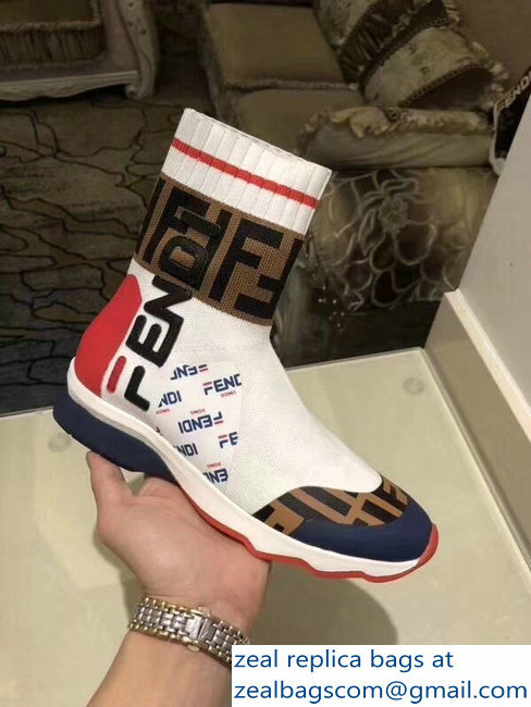 Fendi Mania Logo Multicolor Fabric Sneaker Boots White 2018