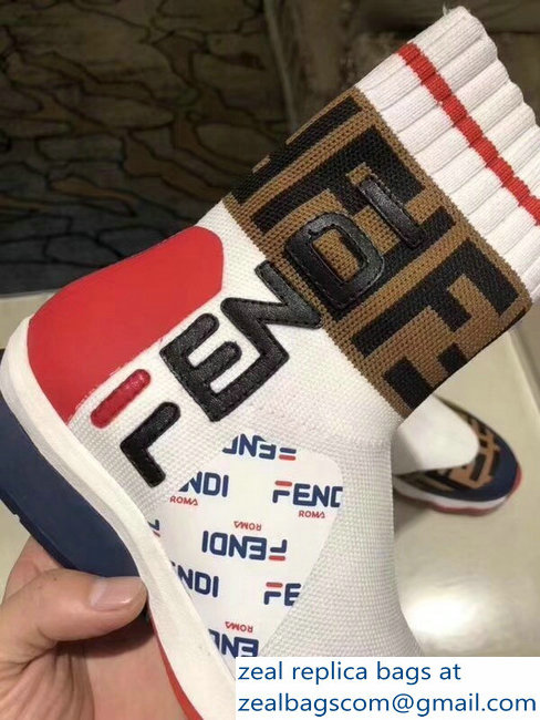 Fendi Mania Logo Multicolor Fabric Sneaker Boots White 2018