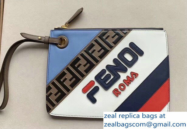 Fendi Mania Logo Slim Small Triplette Clutch Bag Blue 2018