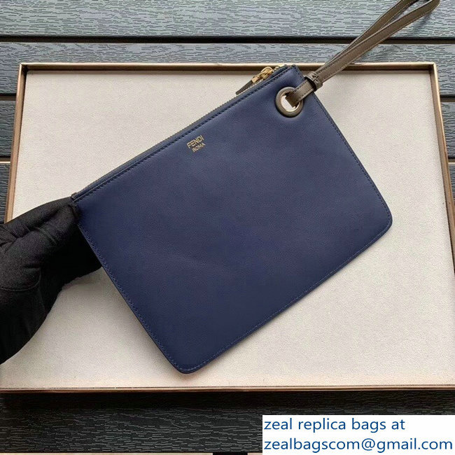 Fendi Mania Logo Slim Small Triplette Clutch Bag Blue 2018 - Click Image to Close