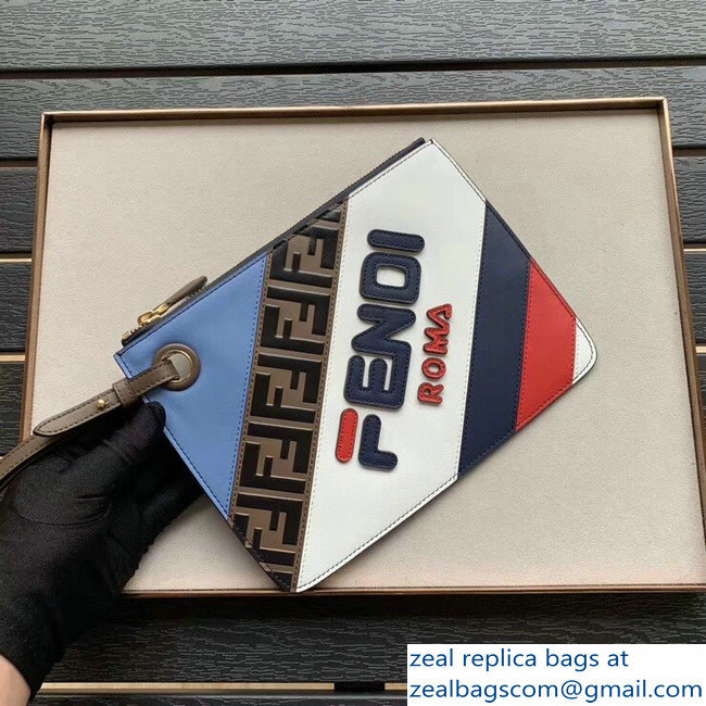 Fendi Mania Logo Slim Small Triplette Clutch Bag Blue 2018 - Click Image to Close