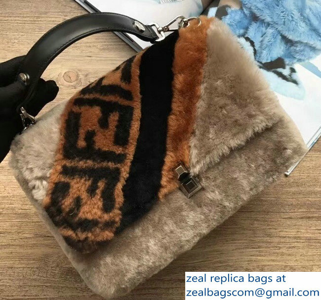 Fendi Multicolor Shearling Fur Diagonal Inlay FF Medium Kan I Bag 2018 - Click Image to Close