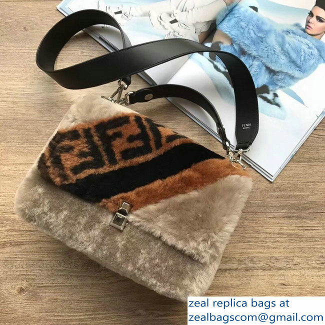 Fendi Multicolor Shearling Fur Diagonal Inlay FF Medium Kan I Bag 2018