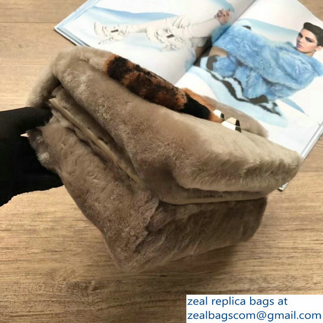 Fendi Multicolor Shearling Fur Diagonal Inlay FF Medium Kan I Bag 2018