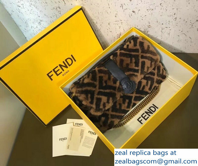 Fendi Multicolor Shearling Fur FF Double F Bag Brown 2018 - Click Image to Close