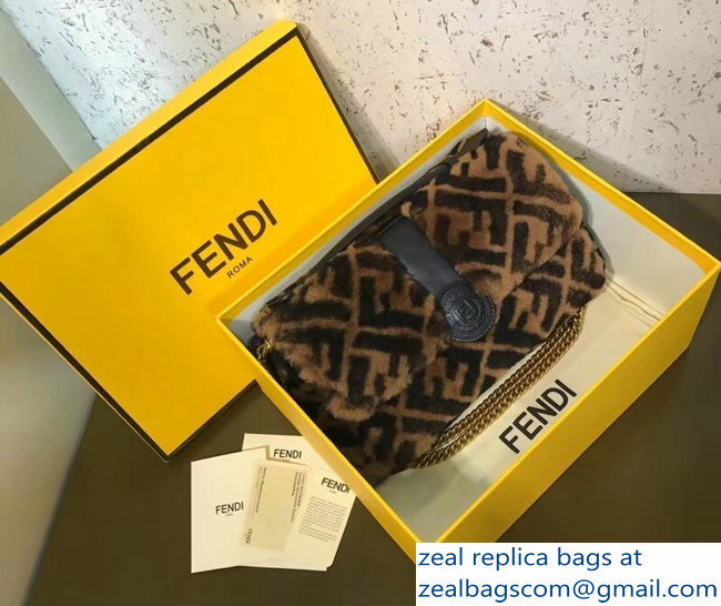 Fendi Multicolor Shearling Fur FF Double F Bag Brown 2018