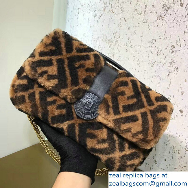 Fendi Multicolor Shearling Fur FF Double F Bag Brown 2018 - Click Image to Close